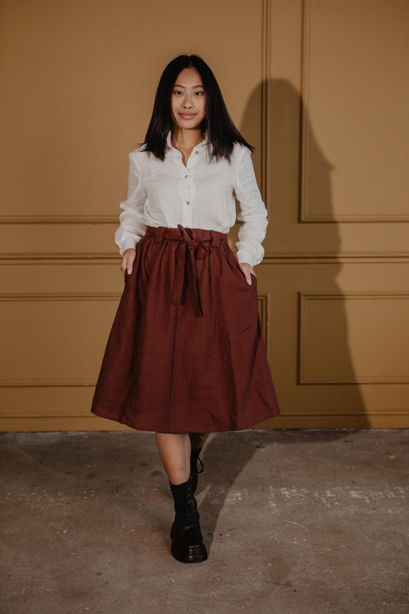 Bergen mid-length linen skirt - Linanden