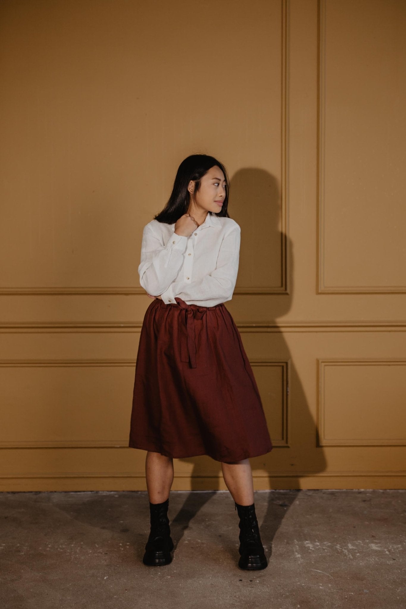 Bergen mid-length linen skirt - Linanden