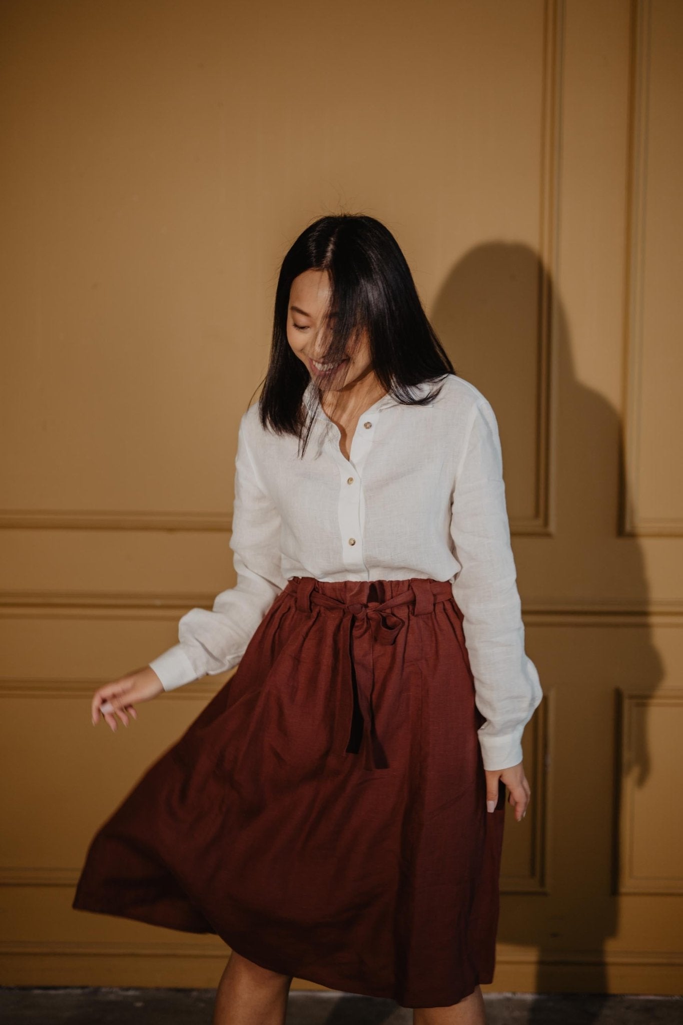 Bergen mid-length linen skirt - Linanden