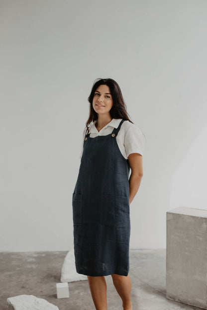 Linen apron dress JADE - Linanden