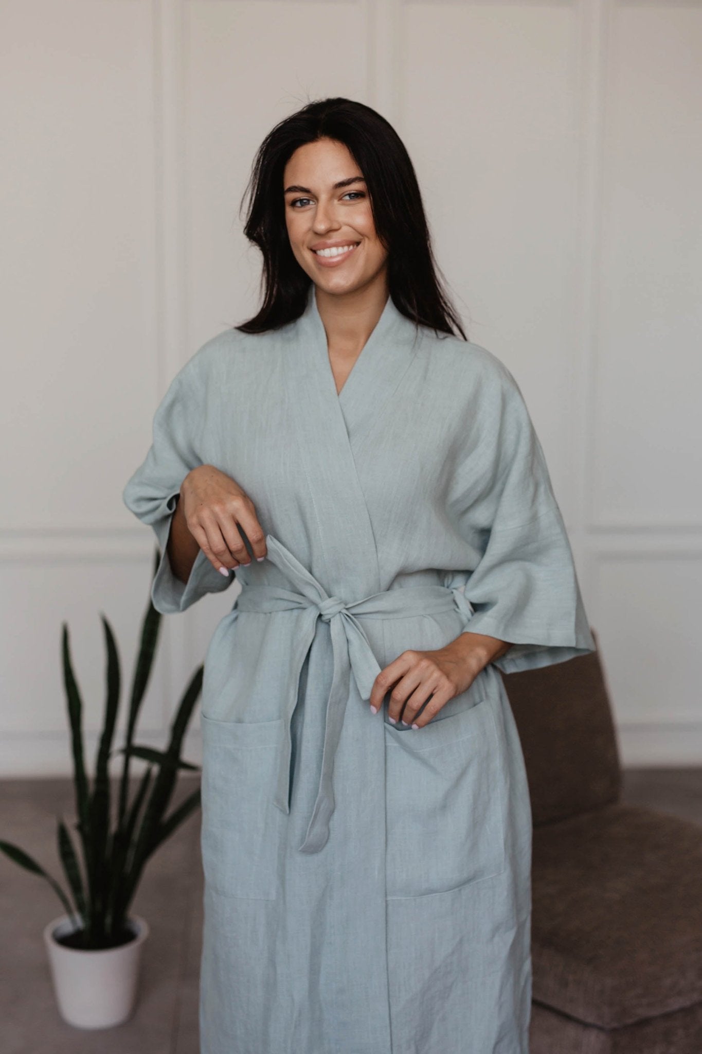 Linen bathrobe Midnight - Linanden