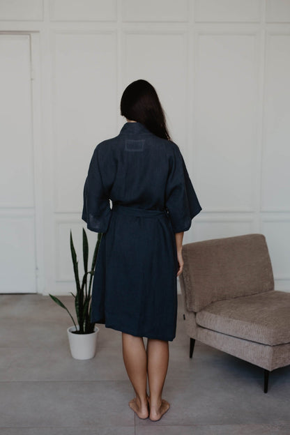 Linen bathrobe Midnight - Linanden