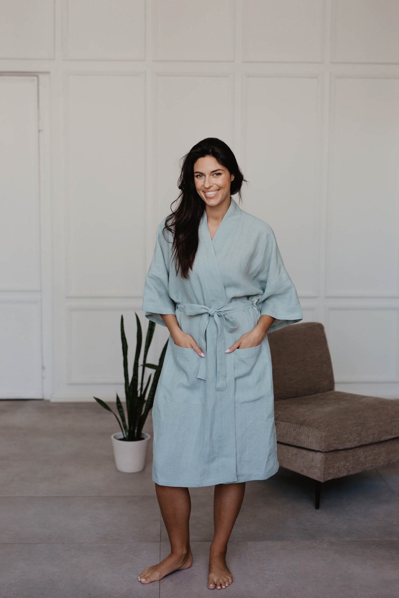 Linen bathrobe Midnight - Linanden