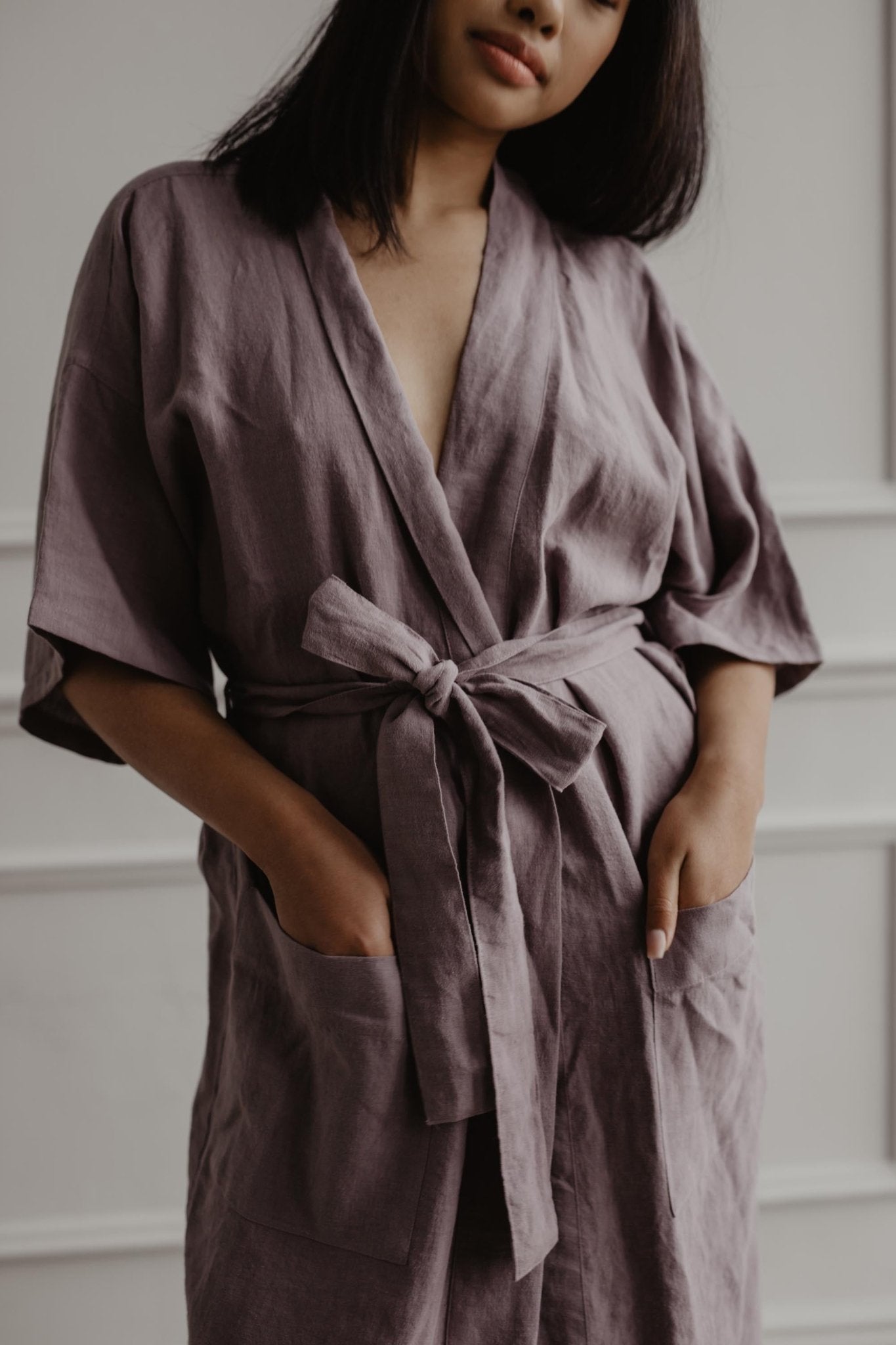 Linen bathrobe Midnight - Linanden