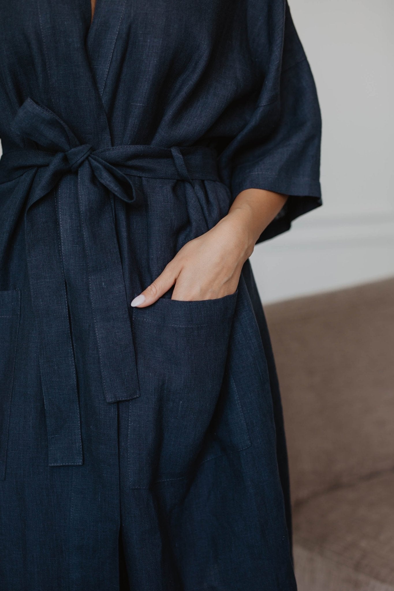 Linen bathrobe Midnight - Linanden