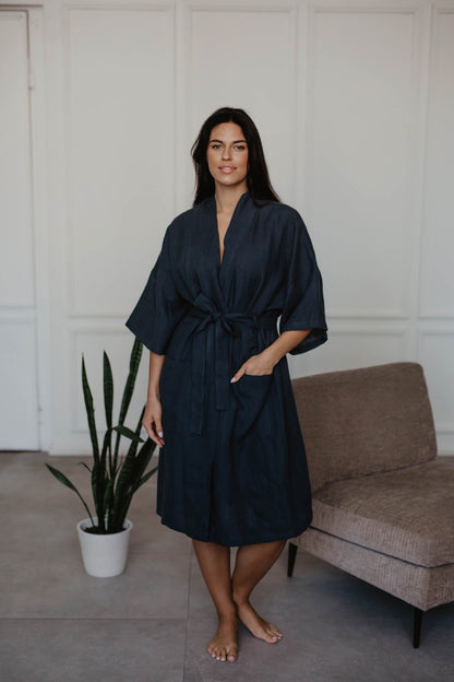 Linen bathrobe Midnight - Linanden