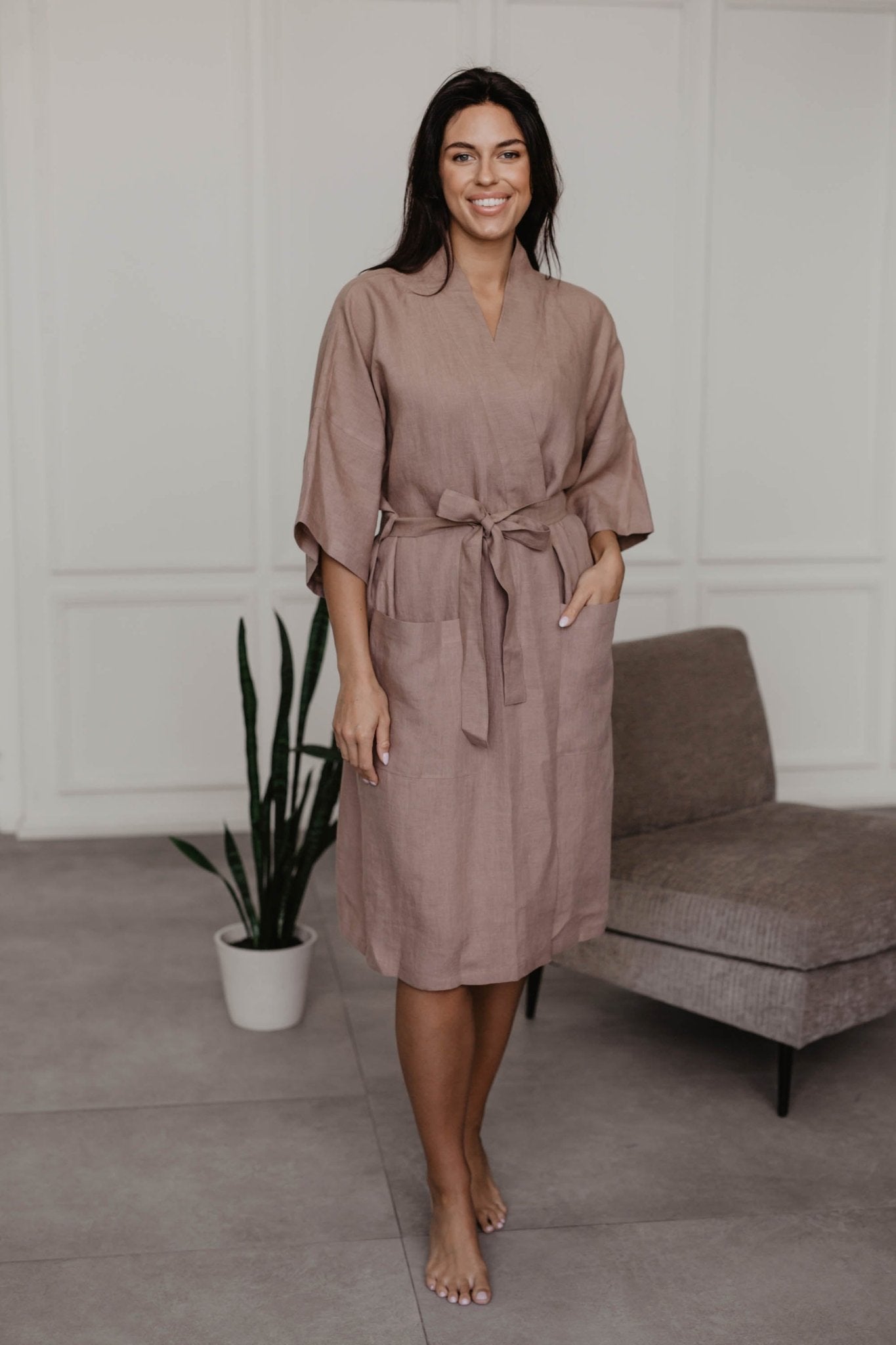 Linen bathrobe Midnight - Linanden