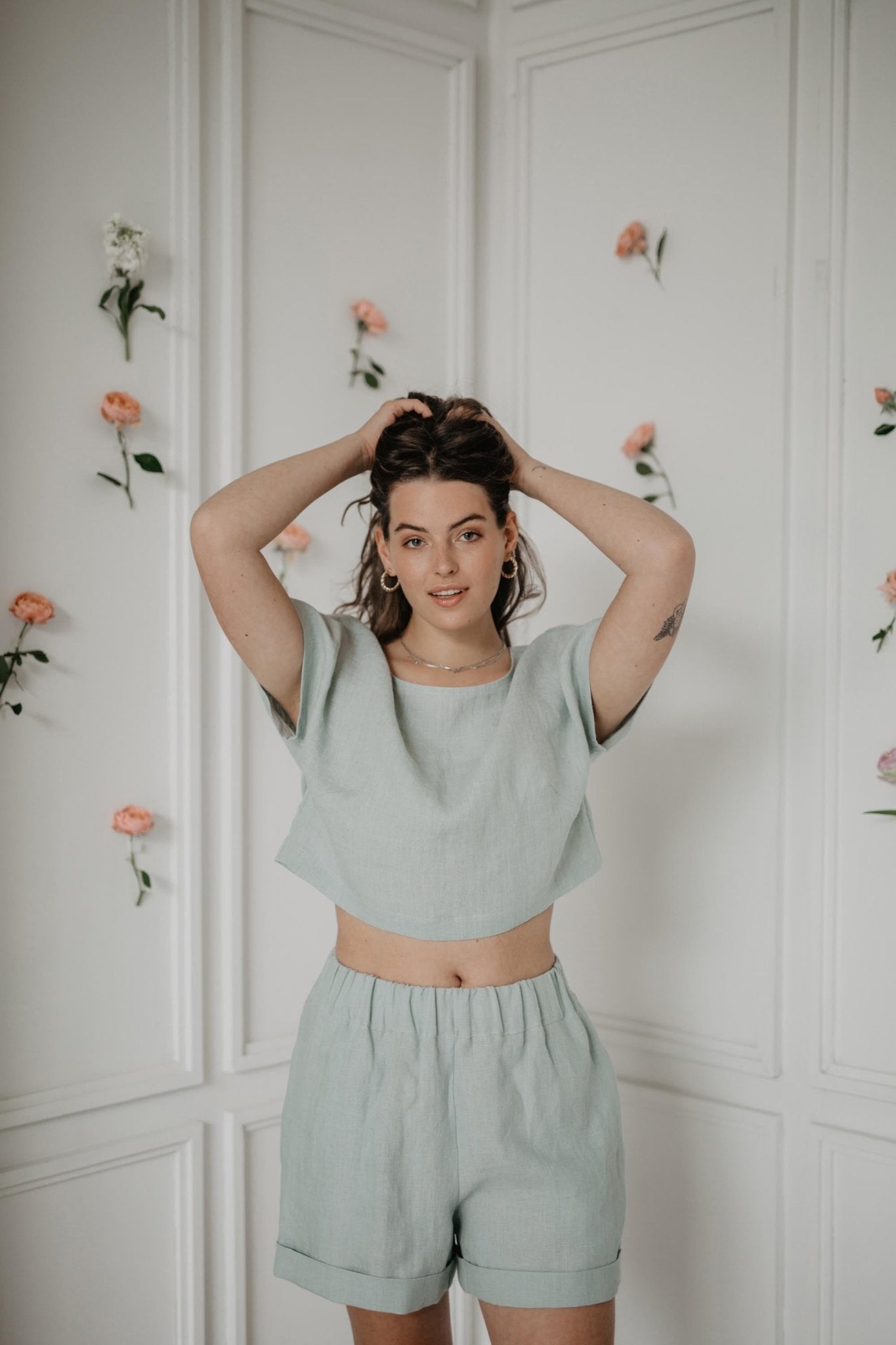 Linen crop top with buttons LISA - Linanden