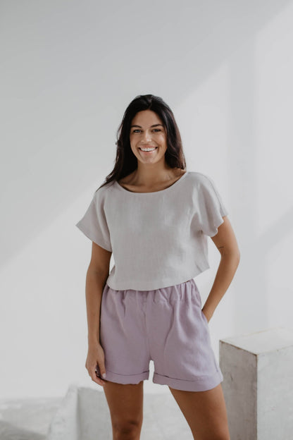 Linen crop top with buttons LISA - Linanden