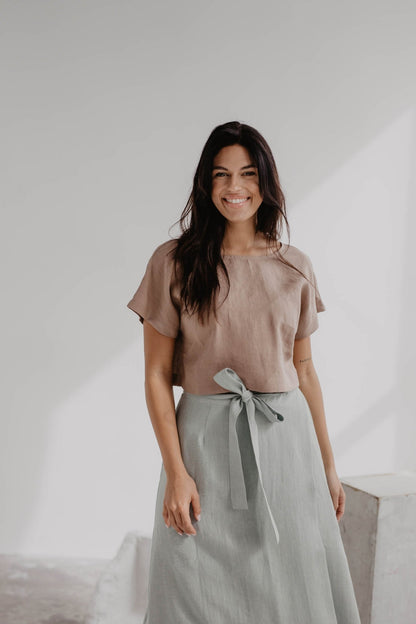 Linen crop top with buttons LISA - Linanden