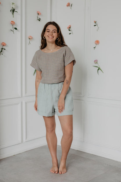 Linen crop top with buttons LISA - Linanden