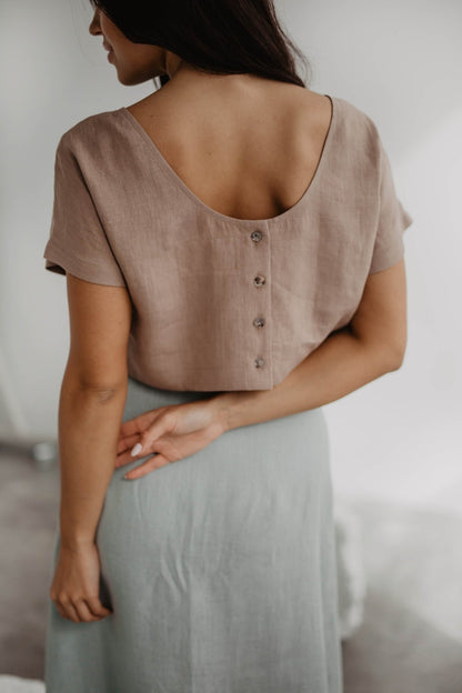 Linen crop top with buttons LISA - Linanden