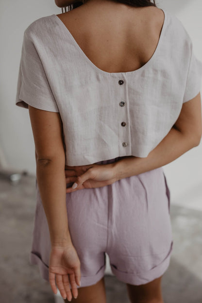 Linen crop top with buttons LISA - Linanden