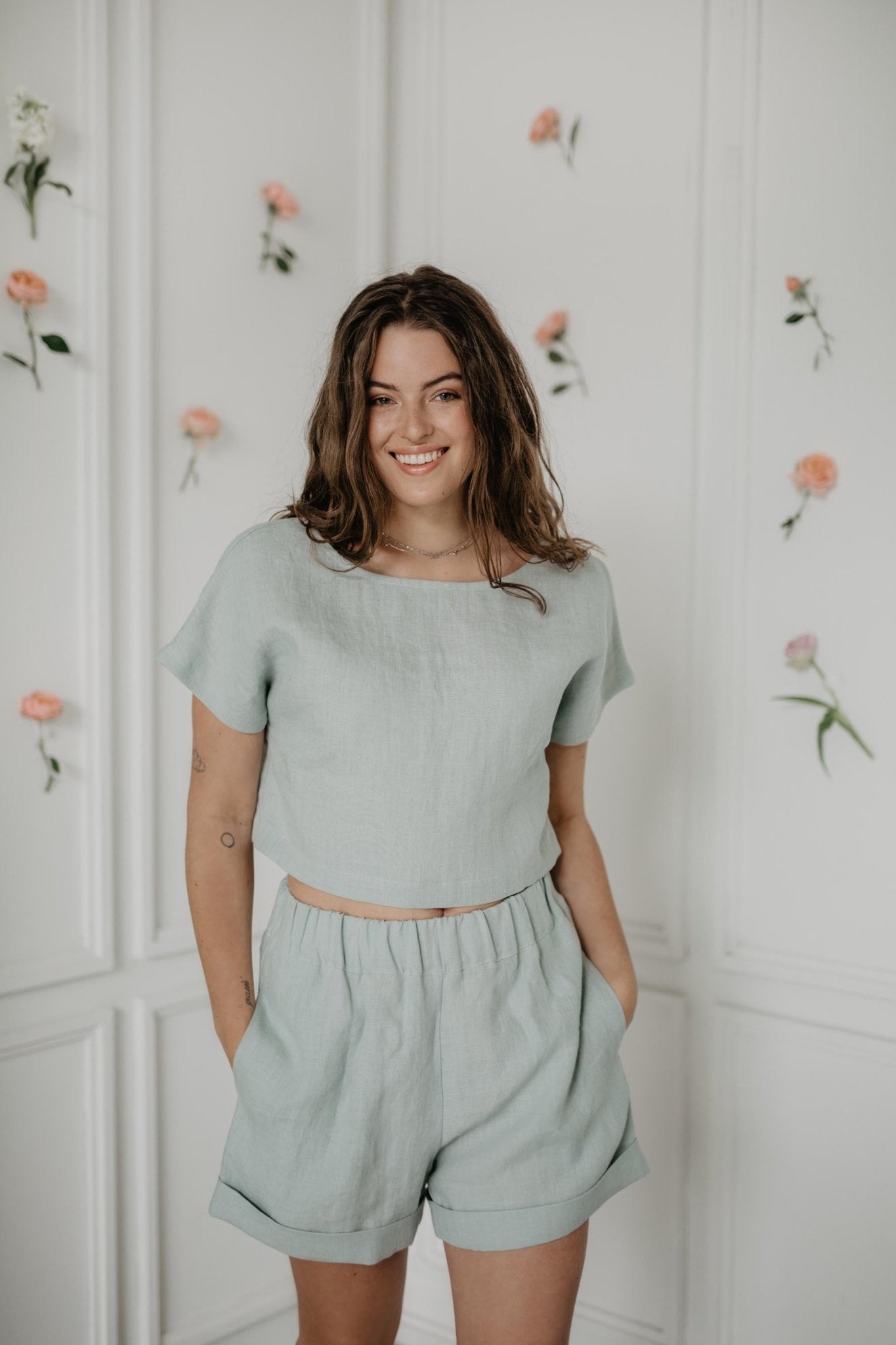 Linen crop top with buttons LISA - Linanden