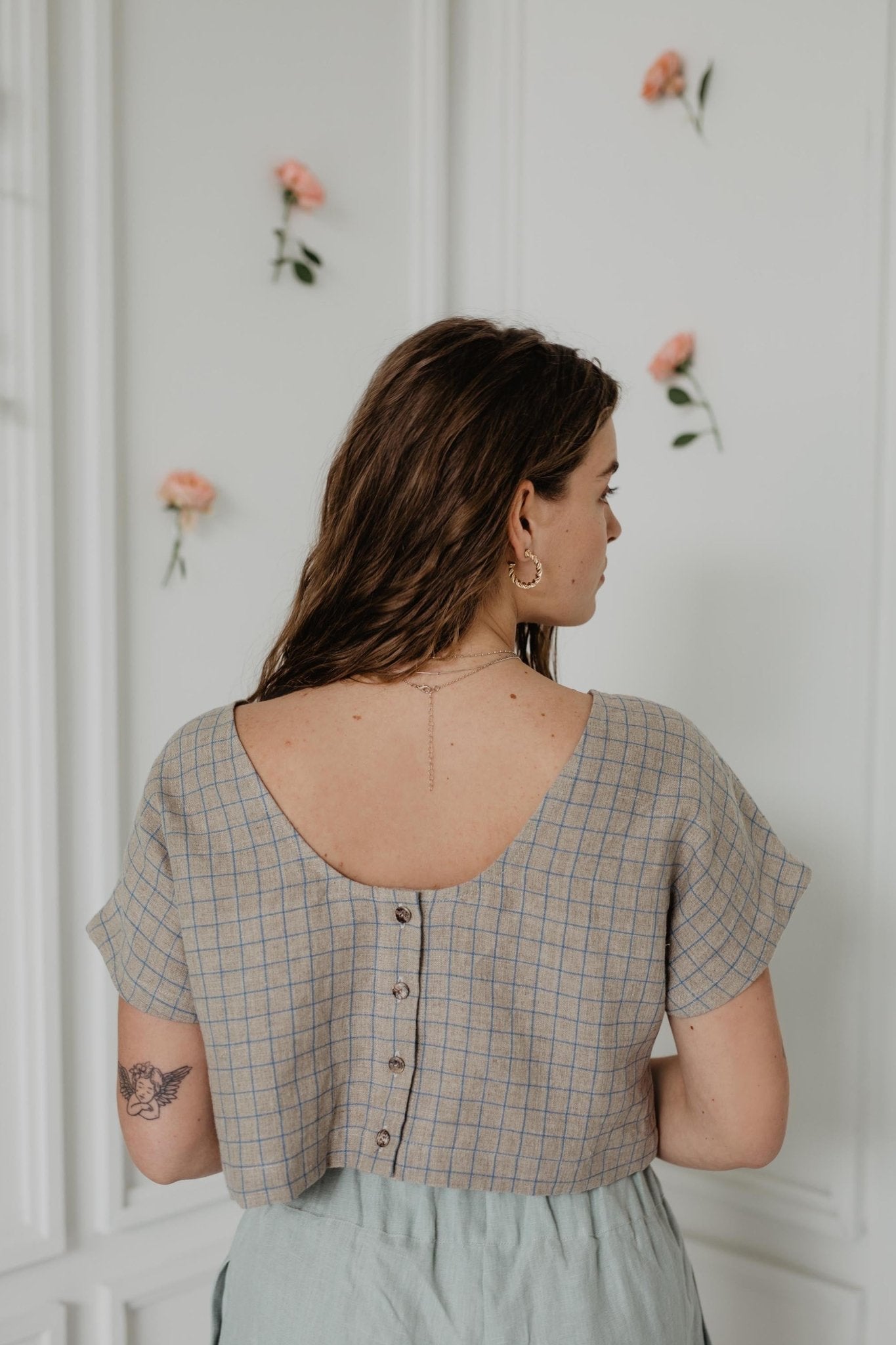 Linen crop top with buttons LISA - Linanden