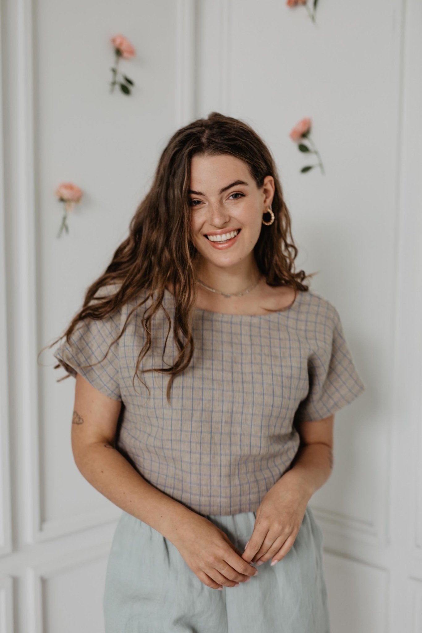 Linen crop top with buttons LISA - Linanden