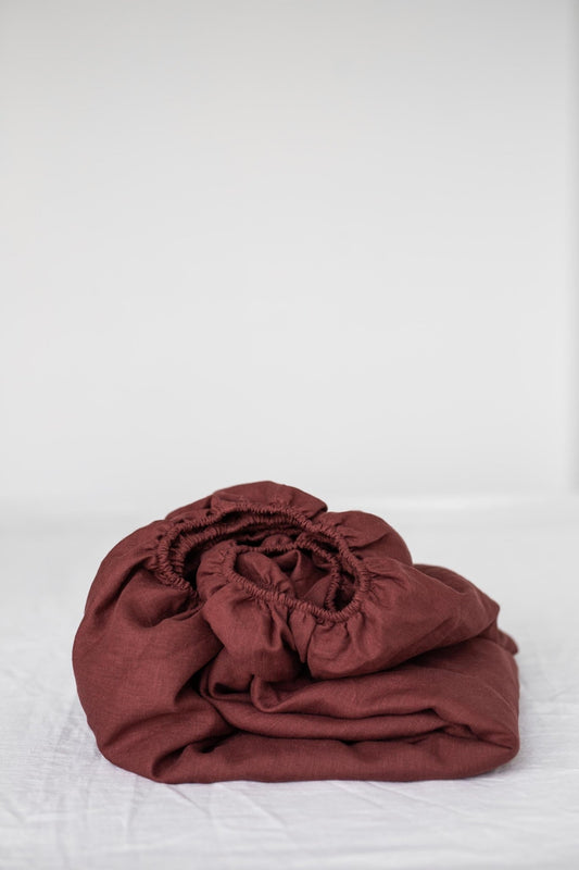 Linen fitted sheet in Terracotta - Linanden