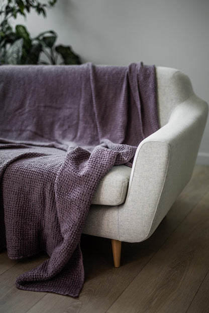 Linen waffle blanket in Dusty Lavender - Linanden