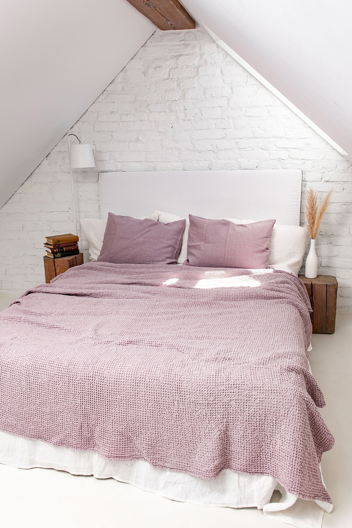 Linen waffle blanket in Dusty Rose - Linanden