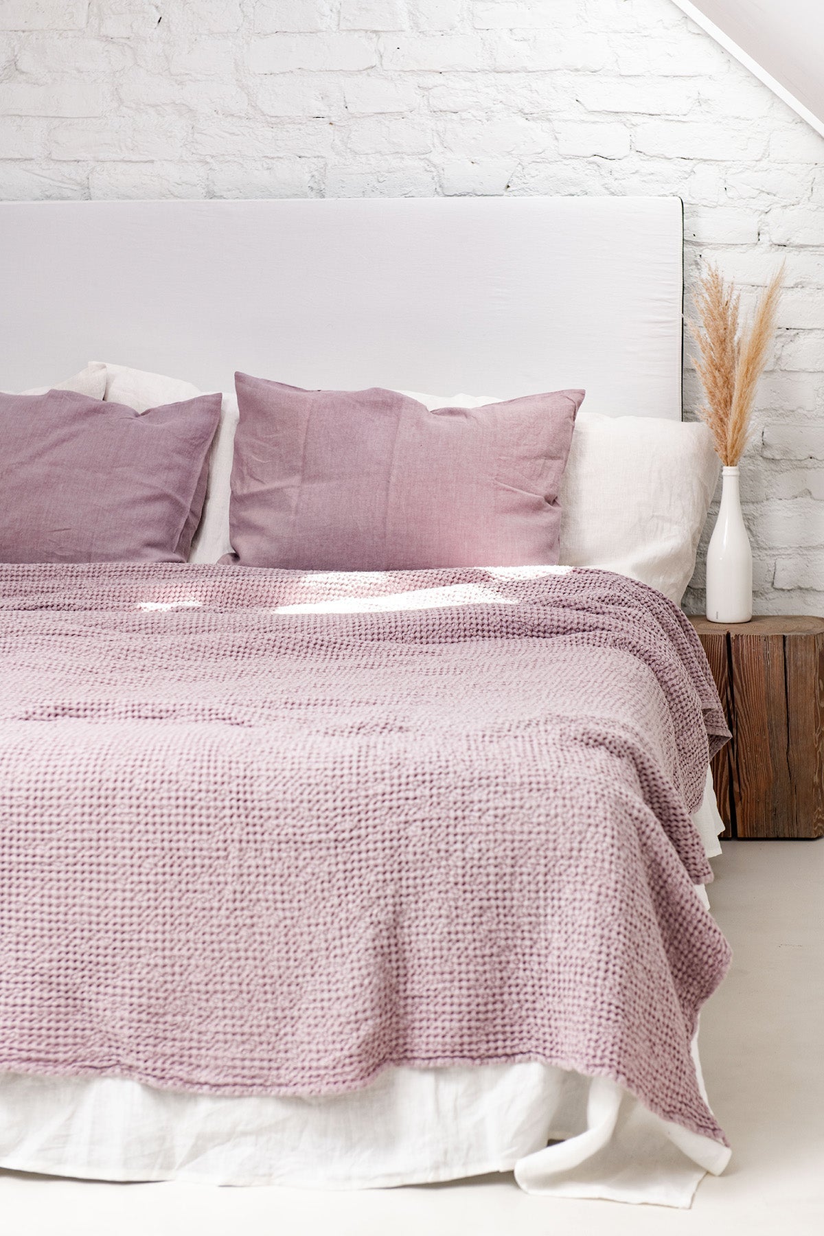 Linen waffle blanket in Dusty Rose - Linanden