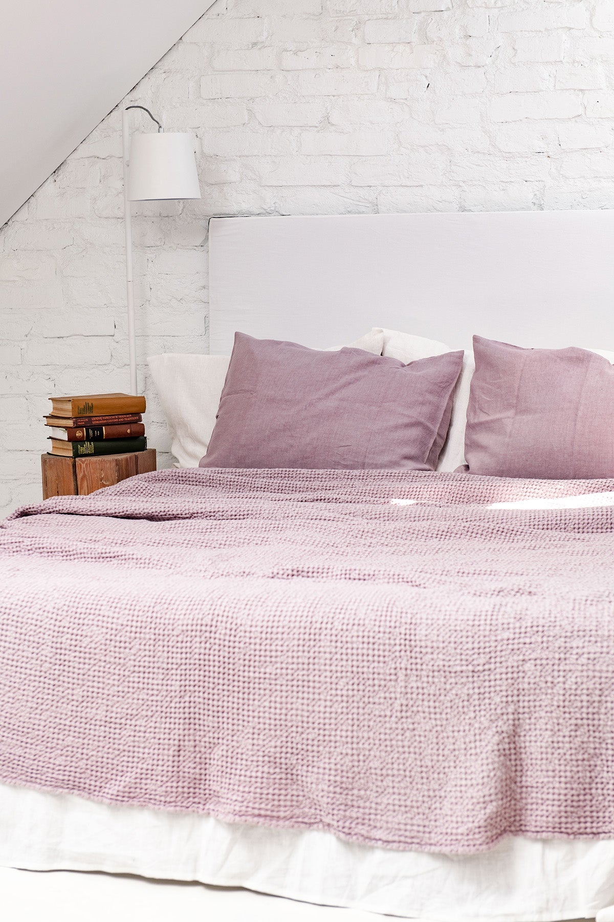 Linen waffle blanket in Dusty Rose - Linanden