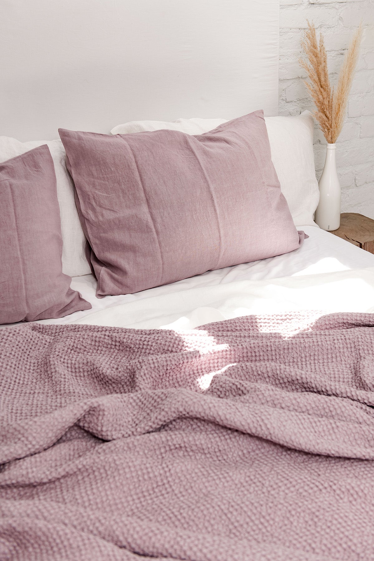 Linen waffle blanket in Dusty Rose - Linanden