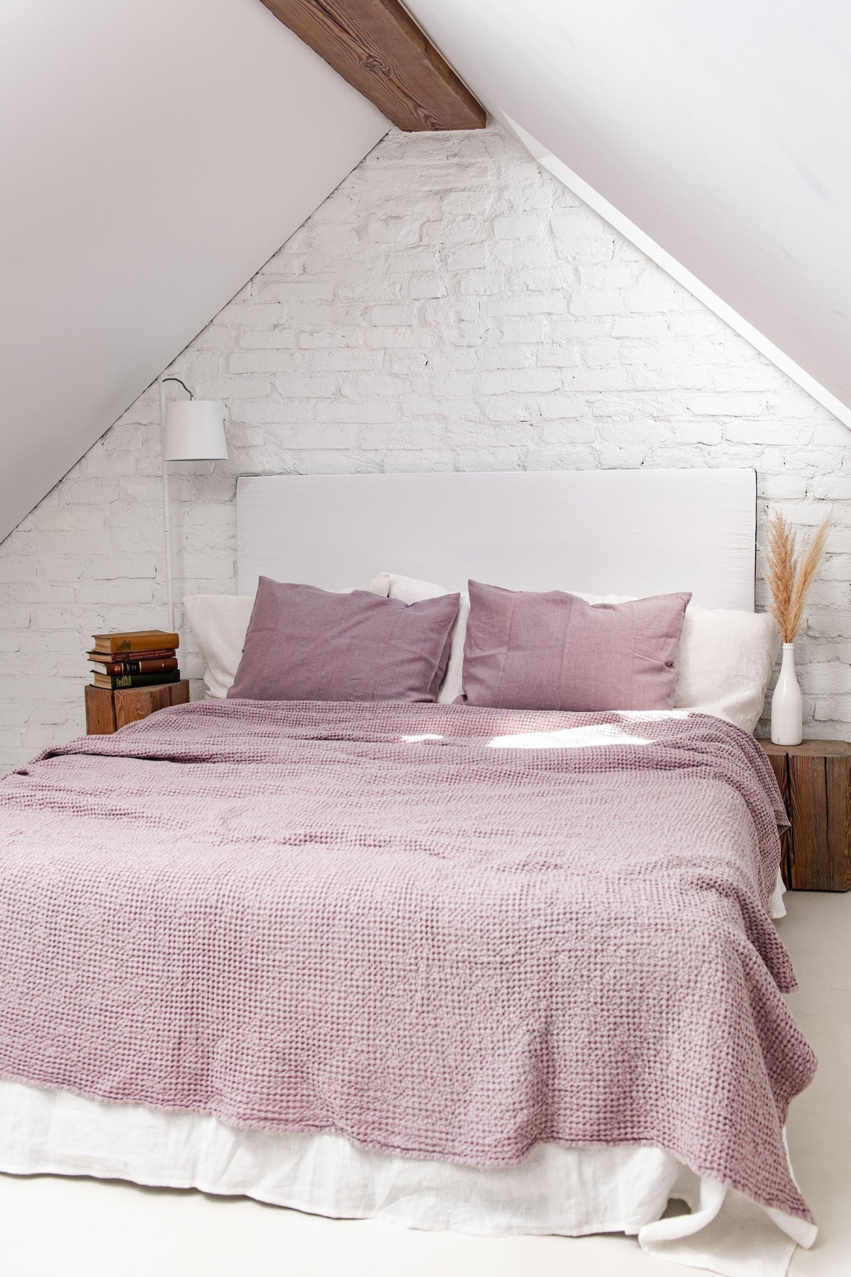 Linen waffle blanket in Dusty Rose - Linanden