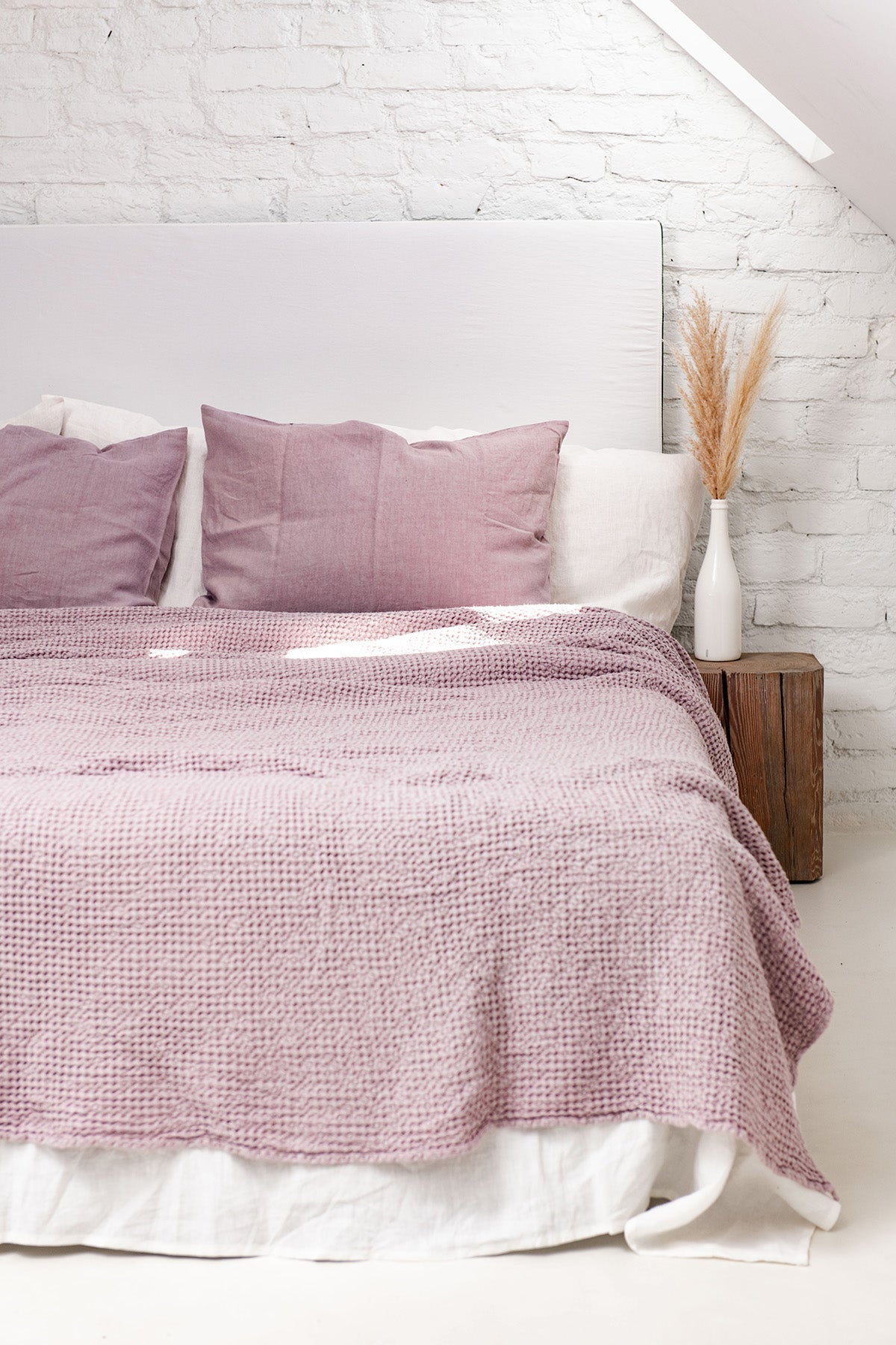 Linen waffle blanket in Dusty Rose - Linanden