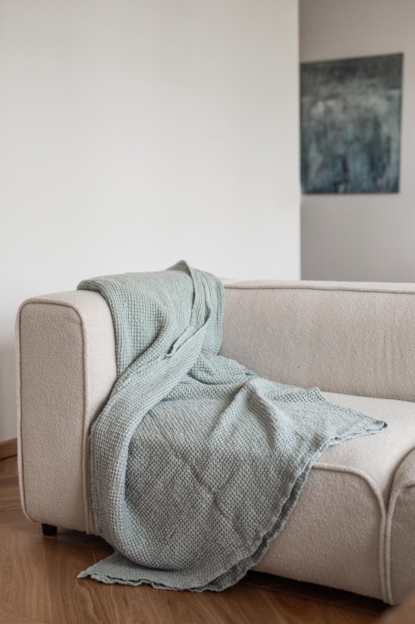 Linen waffle blanket in Sage Green - Linanden