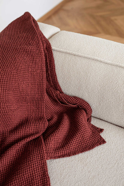 Linen waffle blanket in Terracotta - Linanden