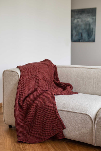 Linen waffle blanket in Terracotta - Linanden