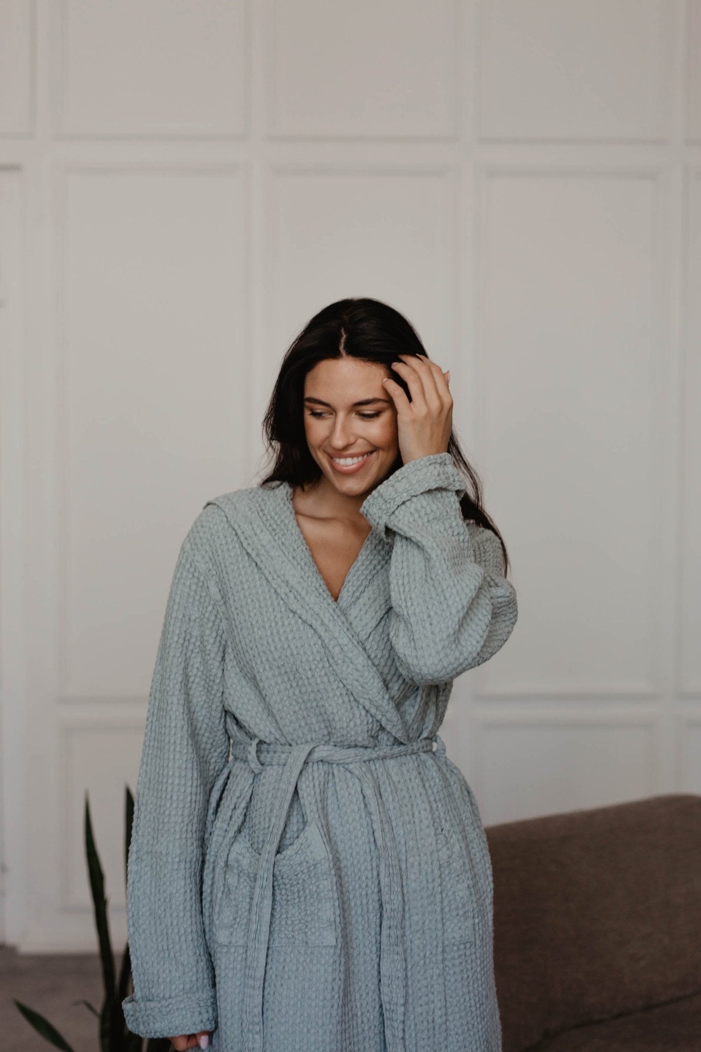 Waffle linen bathrobe Snuggle - Linanden