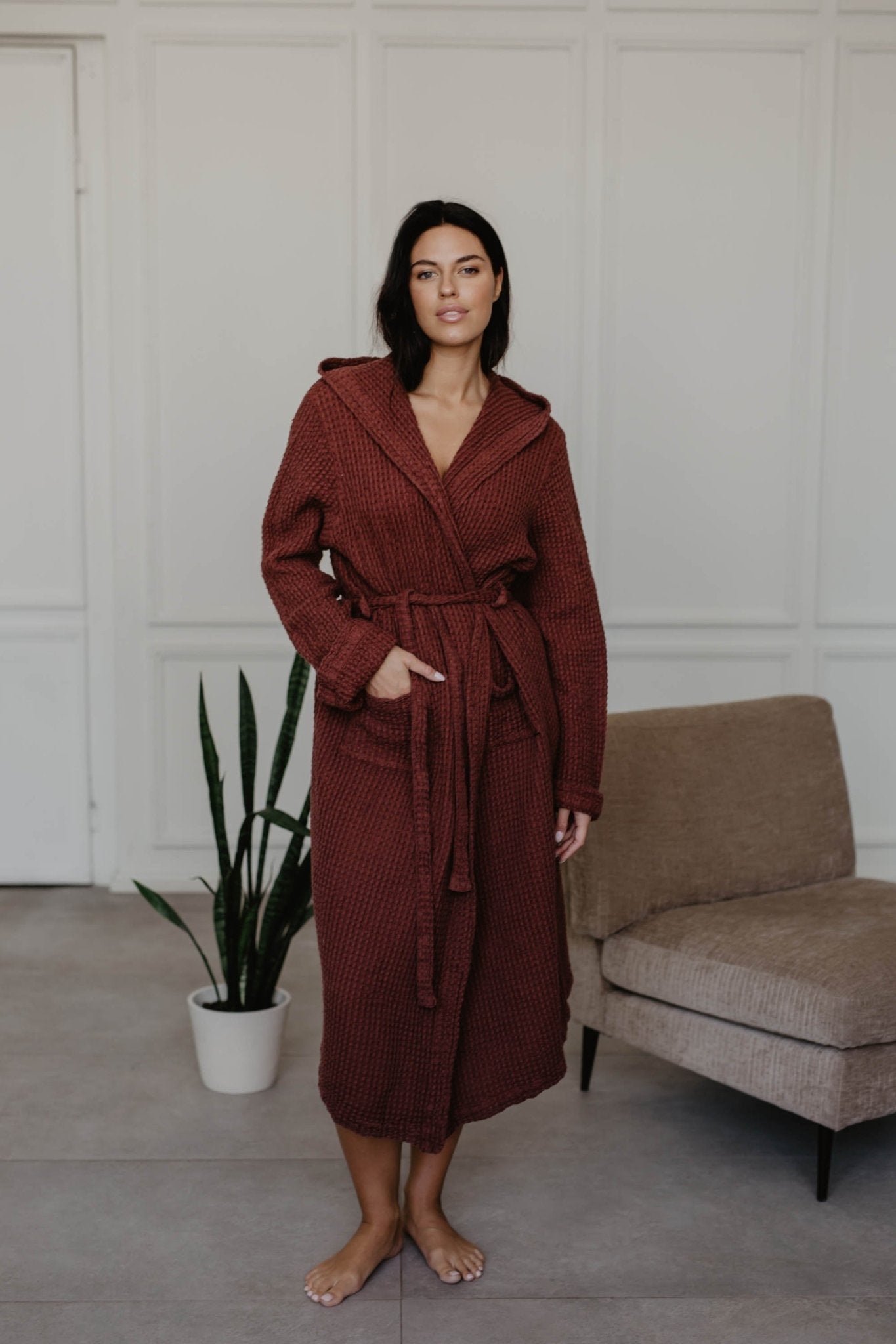 Waffle linen bathrobe Snuggle - Linanden