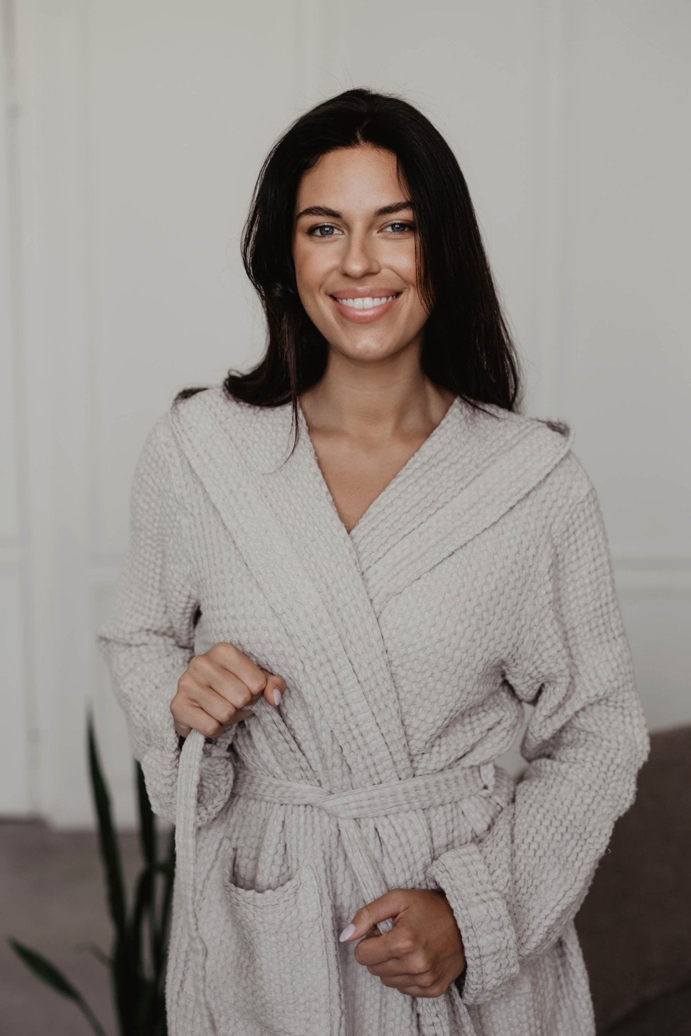 Waffle linen bathrobe Snuggle - Linanden