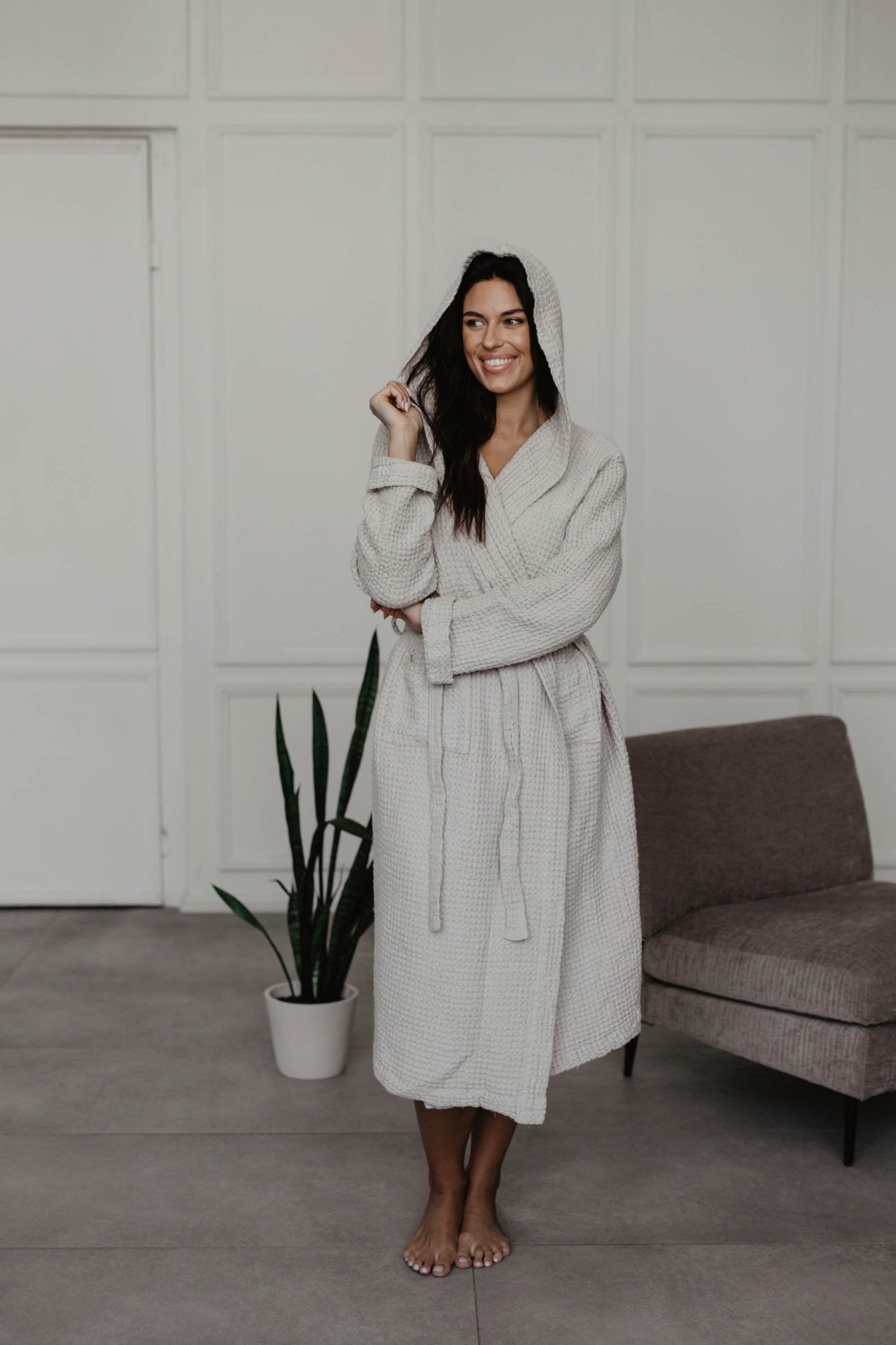 Waffle linen bathrobe Snuggle - Linanden